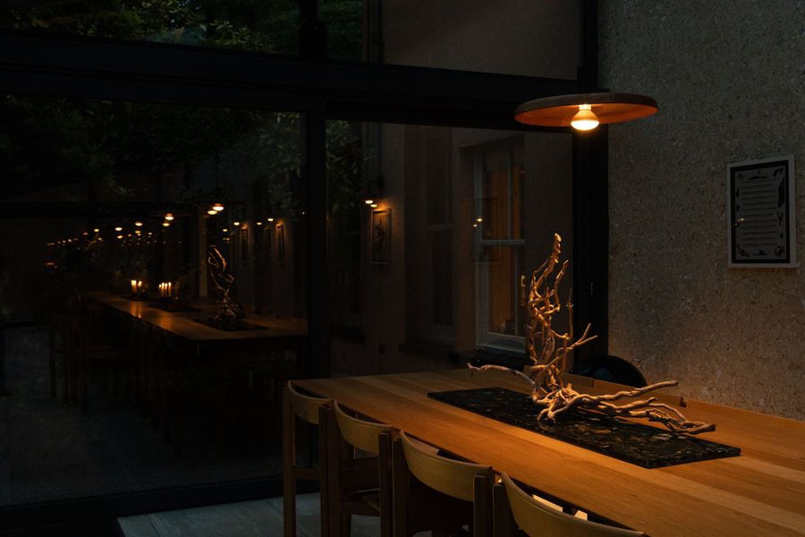 A long table set for a feast